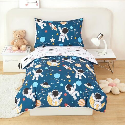 URBONUR 4-Piece Toddler Bedding Set - Ultra Soft Cartoon Jurassic Dinosaur Print Boys Toddler Comforter Set - Include Comforter, Flat Sheet, Fitted Sheet and Reversible Pillowcase, Gray Dinosaur in Kuwait