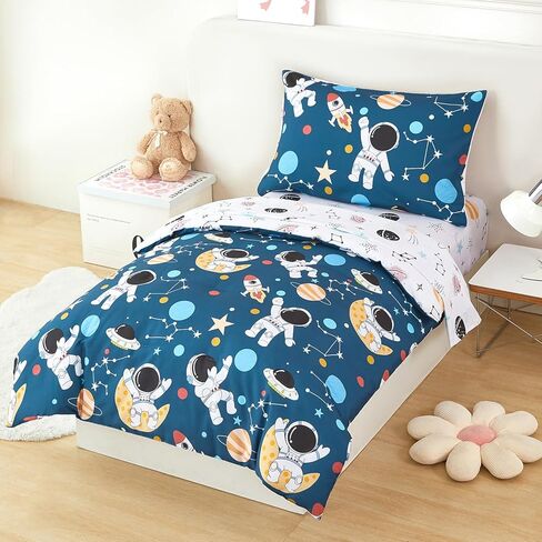 URBONUR 4-Piece Toddler Bedding Set - Ultra Soft Cartoon Jurassic Dinosaur Print Boys Toddler Comforter Set - Include Comforter, Flat Sheet, Fitted Sheet and Reversible Pillowcase, Gray Dinosaur in Kuwait