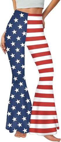 4th of July Flare Leggings Yoga Pants Women High Waist Stretch Long Palazzo Bell Bottom America Flag Leggings in Saudi Arabia