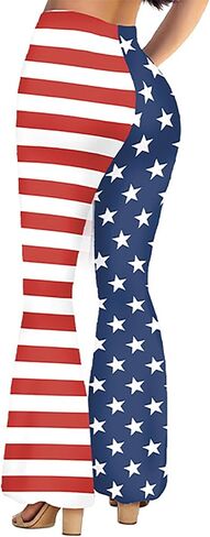 4th of July Flare Leggings Yoga Pants Women High Waist Stretch Long Palazzo Bell Bottom America Flag Leggings in Saudi Arabia