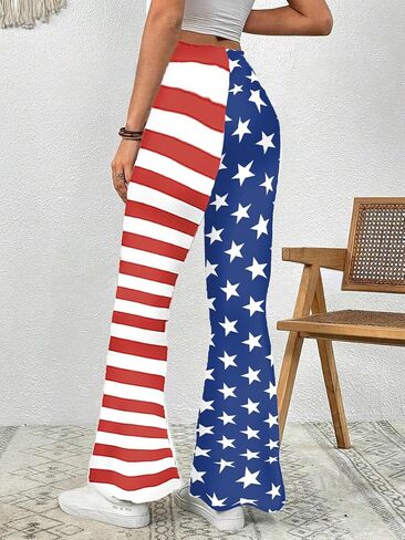 4th of July Flare Leggings Yoga Pants Women High Waist Stretch Long Palazzo Bell Bottom America Flag Leggings in Saudi Arabia