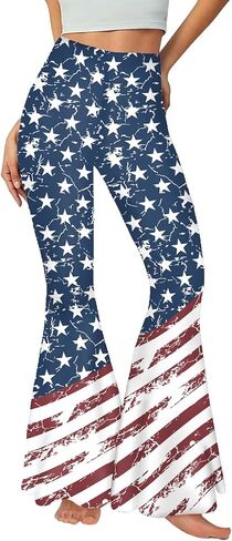 4th of July Flare Leggings Yoga Pants Women High Waist Stretch Long Palazzo Bell Bottom America Flag Leggings in Saudi Arabia