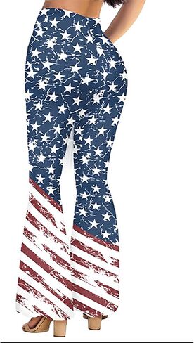 4th of July Flare Leggings Yoga Pants Women High Waist Stretch Long Palazzo Bell Bottom America Flag Leggings in Saudi Arabia