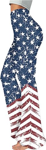 4th of July Flare Leggings Yoga Pants Women High Waist Stretch Long Palazzo Bell Bottom America Flag Leggings in Saudi Arabia