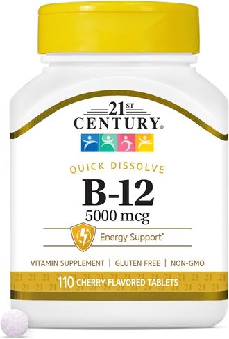 أقراص تحت اللسان من 21st Century B 12 5000 ميكروجرام، بيضاء بدون نكهة، 110 قرص in Saudi Arabia