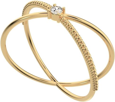 Clara Pucci 0.03 Ct Round Cut Diamond Dainty Minimalist Crisscross X Ring Halo Cocktail Solid 14K Yellow Gold Everyday Womens Wedding Band Ring in Saudi Arabia