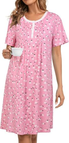 AVIIER Nightgowns for Women Soft Cotton Night Gowns Short Sleeve Sleepwear Comfy Night Shirts in Kuwait