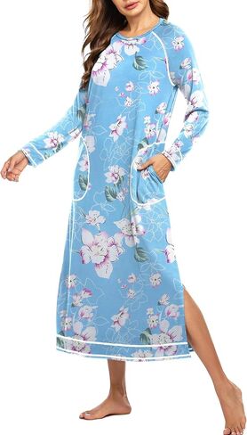 Ekouaer Nightshirt Lightshird Lightgown Round Rece Cleep ملابس نوم كاملة مع فستان Pajama مع جيوب صالة S-XXL in Saudi Arabia