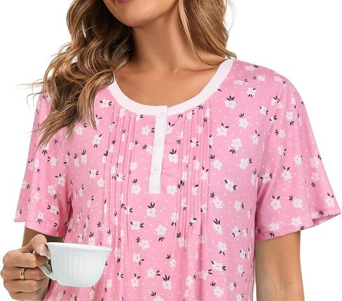 AVIIER Nightgowns for Women Soft Cotton Night Gowns Short Sleeve Sleepwear Comfy Night Shirts in Kuwait