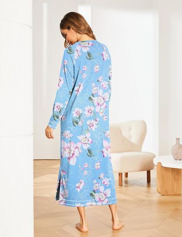 Ekouaer Nightshirt Lightshird Lightgown Round Rece Cleep ملابس نوم كاملة مع فستان Pajama مع جيوب صالة S-XXL in Saudi Arabia