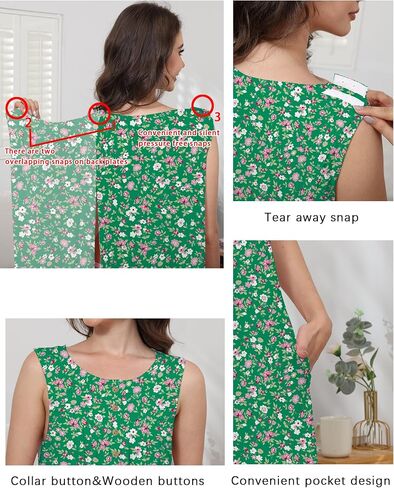 Hospital Gowns for Women Tear Away Snap Open Back Post Shoulder Surgery Sleeveless Adaptive Clothing with Pockets in Saudi Arabia