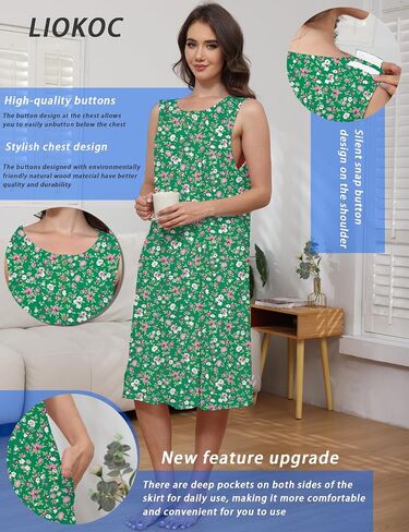 Hospital Gowns for Women Tear Away Snap Open Back Post Shoulder Surgery Sleeveless Adaptive Clothing with Pockets in Saudi Arabia