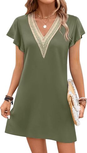 Ekouaer Nightgowns for Women Flare Short Sleeve Sleepshirt Guipure Lace V Neck Sleepwear Soft Pj Dress Night Shirt S-3XL in Saudi Arabia
