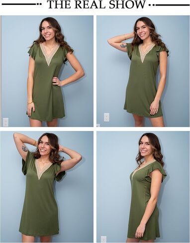 Ekouaer Nightgowns for Women Flare Short Sleeve Sleepshirt Guipure Lace V Neck Sleepwear Soft Pj Dress Night Shirt S-3XL in Saudi Arabia