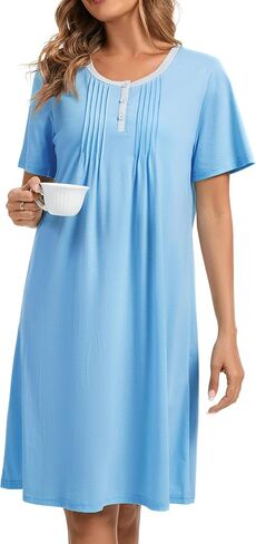 AVIIER Nightgowns for Women Soft Cotton Night Gowns Short Sleeve Sleepwear Comfy Night Shirts in Kuwait