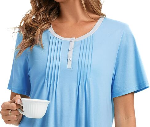 AVIIER Nightgowns for Women Soft Cotton Night Gowns Short Sleeve Sleepwear Comfy Night Shirts in Kuwait