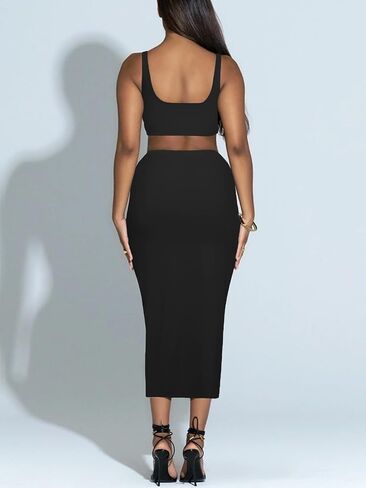 مجموعة تنورة من قطعتين للسيدات - تنورات قلم رصاص طالبة في الصيف Midi Bodycon وقمصات الخزانات ، ملابس نادي الهذيان in Kuwait