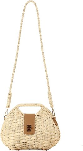 Straw Clutch Purses for Women Rattan Woven Beach Handbag Summer Purse with Detachable Strap Basket Crossbody Bag in Kuwait