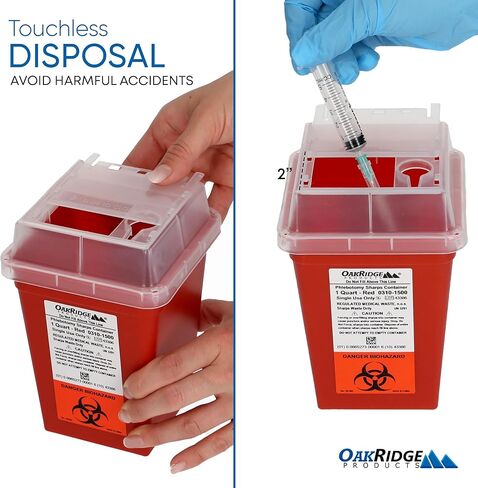 Oakridge Products Sharps Container for Home Use and Professional 1 Quart (3-Pack), Biohazard Needle and Syringe Disposal, Small Portable Container for Travel, CDC Certified in Saudi Arabia