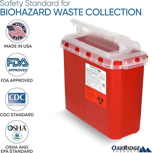 حاوية أدوات حادة شفافة للاستخدام المنزلي والمهني من منتجات أوكريدج سعة 5.4 لتر (عبوة واحدة)، إبرة وحقنة للتخلص من المخاطر البيولوجية بدون لمس، غطاء دوار، معتمدة من مركز السيطرة على الأمراض (CDC) in Kuwait