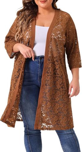 أغنيس أوريندا بالإضافة إلى سترة ذات حجم للنساء من Cardigan Cardigan خفيفة الوزن الكروشيه 3/4 الأكمام تغطية سترة in Saudi Arabia