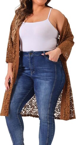 أغنيس أوريندا بالإضافة إلى سترة ذات حجم للنساء من Cardigan Cardigan خفيفة الوزن الكروشيه 3/4 الأكمام تغطية سترة in Saudi Arabia