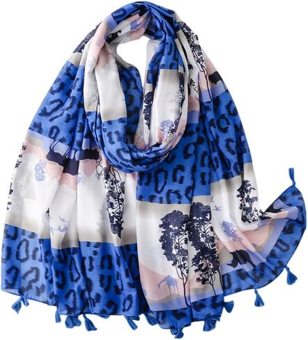 Beslen Scarf for Women Lightweight Fashion Printed Cotton Scarves Boho Fringed Shawl Wraps in Kuwait