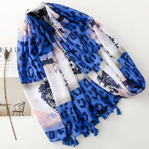 Beslen Scarf for Women Lightweight Fashion Printed Cotton Scarves Boho Fringed Shawl Wraps in Kuwait
