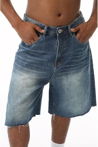 EMMIOL Baggy Jorts Men Jean Shorts Summer, y2k Grunge Denim Shorts Vintage Distressed Loose Fit Streetwear in Saudi Arabia