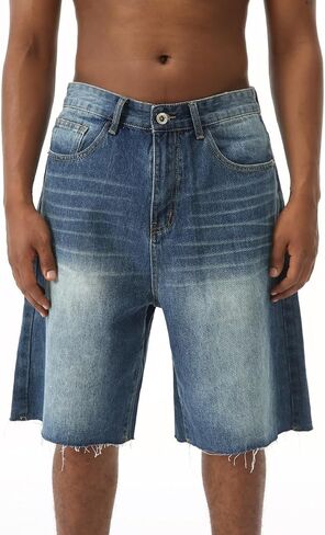 EMMIOL Baggy Jorts Men Jean Shorts Summer, y2k Grunge Denim Shorts Vintage Distressed Loose Fit Streetwear in Saudi Arabia