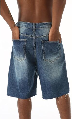 EMMIOL Baggy Jorts Men Jean Shorts Summer, y2k Grunge Denim Shorts Vintage Distressed Loose Fit Streetwear in Saudi Arabia