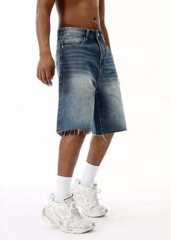 EMMIOL Baggy Jorts Men Jean Shorts Summer, y2k Grunge Denim Shorts Vintage Distressed Loose Fit Streetwear in Saudi Arabia