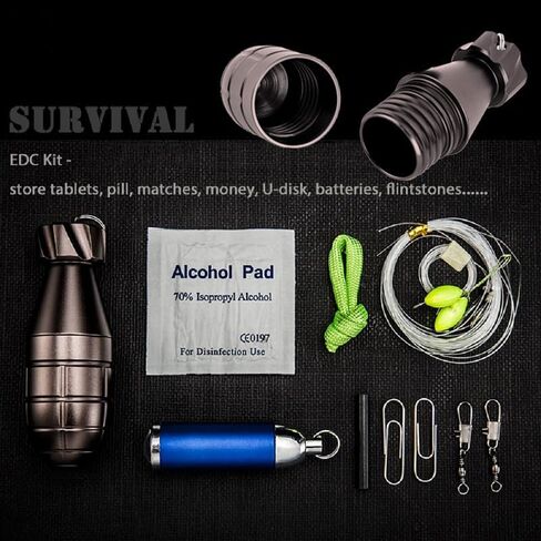 EDC Waterproof Container Pill Case/Holder/Cash Stash Keychain Fob with Key Ring, Emergency Accessory Organizer Bottle Matches Dry Box, Cool Gadget Gifts for Men Outdoor Survival Camping Travel in Kuwait