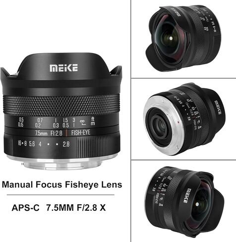 Meike 7.5mm f2.8 Large Aperture Ultra Wide Circular fisheye Manual Focus APS-C Lens for Fujifilm X Mount Mirrorless Camera X-T3 X-H1 X-Pro2 X-E3 X-T1 X-T2 X-T4 X-T10 X-T20 X-A2 X-E2 X-E1 X30 X70 X-A1 in Kuwait