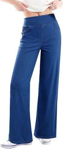 Sidefeel Women's Wide Leg Jeans High Waisted Tummy Control Soft Stretchy Comfort Fit Pull On Denim Pants in Saudi Arabia