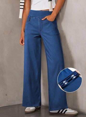 Sidefeel Women's Wide Leg Jeans High Waisted Tummy Control Soft Stretchy Comfort Fit Pull On Denim Pants in Saudi Arabia