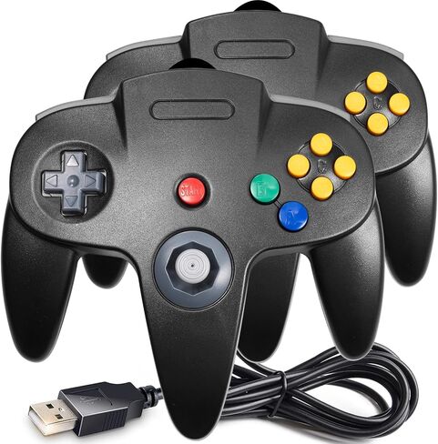 [USB Version] USB N64 Controller, SAFFUN N64 Wired PC Gamepad [3D Analog Stick] for Windows PC MAC Linux Raspberry Pi Genesis Higan Project 64 Retropie OpenEmu Emulator (Plug & Play) (Black) in Kuwait