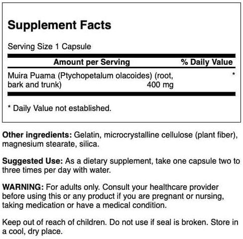 Swanson Muira Puama Root Sexual Health Virility Libido Boost Support Men's Women's Supplement 400 mg 90 Capsules in Saudi Arabia