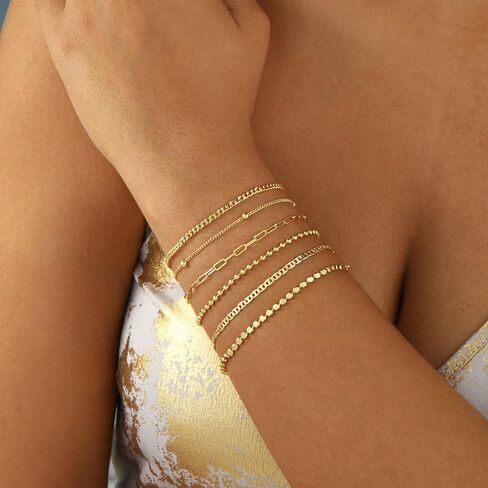 Gold Bracelets for Women ，Waterproof 14k Gold/Silver Plated Stackable Bracelet Set Non Tarnish Trendy Gold Jewelry Dainty Layered Figaro Rope Beads Paperclip Thin Link Chain Gifts for women in Kuwait
