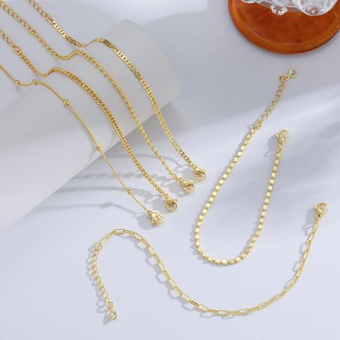 Gold Bracelets for Women ，Waterproof 14k Gold/Silver Plated Stackable Bracelet Set Non Tarnish Trendy Gold Jewelry Dainty Layered Figaro Rope Beads Paperclip Thin Link Chain Gifts for women in Kuwait