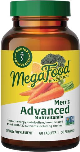 MegaFood Men's Advanced Multivitamin for Men - Doctor -Formulated - Choline, Vitamin B12, Vitamin D, Vitamin C & Zinc - Brain Health & Immune Support - Non-GMO - Vegetarian - 60 Tabs (30 Servings) in Saudi Arabia