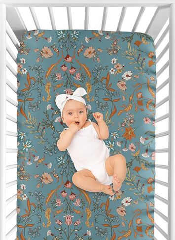 Sweet Jojo Designs Orange Boho Bohemian Boy Girl Fitted Mini Crib Sheet for Baby Nursery Infant Newborn Bed Portable Pack n Play Mattress - Burnt Rust Farmhouse Shabby Chic Designer Modern Minimalist in Saudi Arabia