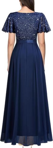 ميوسول المرأة الرجعية V-neck الكشكش الأكمام ذات الدانتيل الزهور الدانميد الحزب Maxi فستان in Saudi Arabia