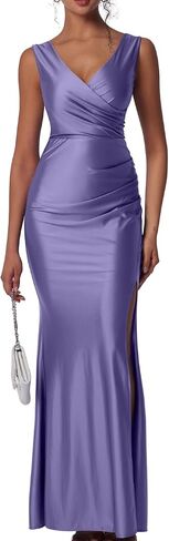 Memoriesea Women's Sexy Ocleveless v Neck High Split Evening Cocktail Maxi Dress in Kuwait
