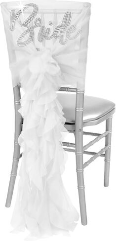 Bride Chair Scarf for Bridal Shower - Rhinestone Glam Bride Universal Spandex Chair Sash Band & Chiffon Ruffle - Wedding Sign - White(Glm BRD) RS in Saudi Arabia