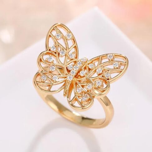 Butterfly Ring 925 Sterling Silver Plated with 18k Gold Rings Butterfly Jewelry Cute Dainty Butterfly Style Birthday Christmas Promise Statement Ring for Women Size 6 in Saudi Arabia