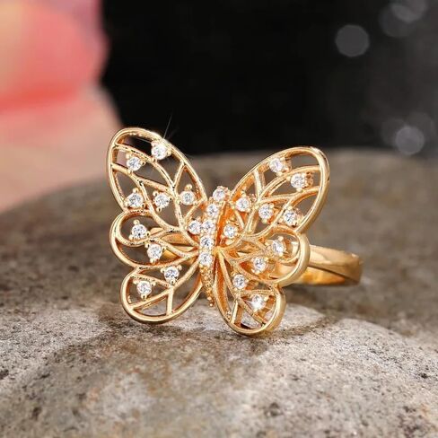 Butterfly Ring 925 Sterling Silver Plated with 18k Gold Rings Butterfly Jewelry Cute Dainty Butterfly Style Birthday Christmas Promise Statement Ring for Women Size 6 in Saudi Arabia
