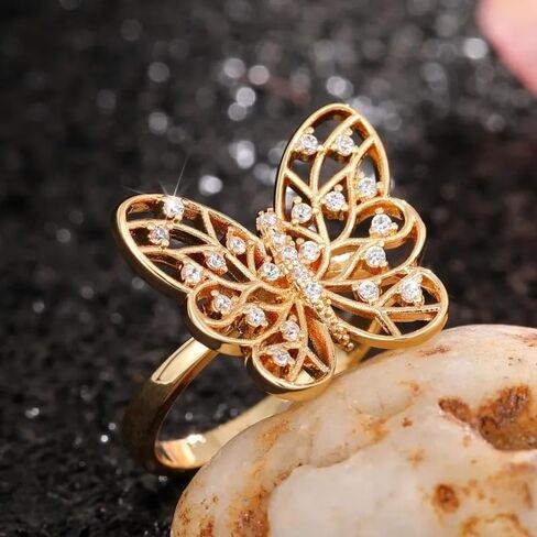 Butterfly Ring 925 Sterling Silver Plated with 18k Gold Rings Butterfly Jewelry Cute Dainty Butterfly Style Birthday Christmas Promise Statement Ring for Women Size 6 in Saudi Arabia