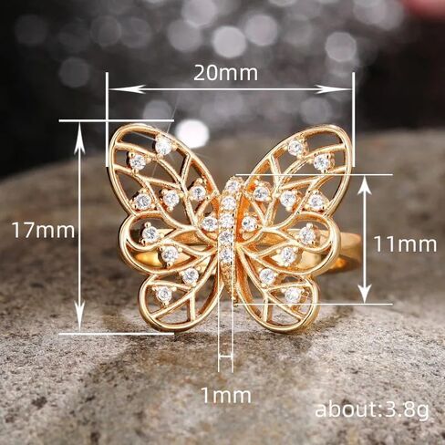Butterfly Ring 925 Sterling Silver Plated with 18k Gold Rings Butterfly Jewelry Cute Dainty Butterfly Style Birthday Christmas Promise Statement Ring for Women Size 6 in Saudi Arabia