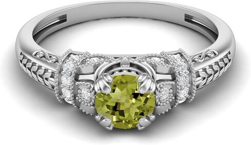 MOONEYE 5 MM Round Shape Natural Peridot Gemstone Promise Ring in 925 Sterling Silver Blossom Design |Spring Jewelry For Women|Graduation Gift in Saudi Arabia
